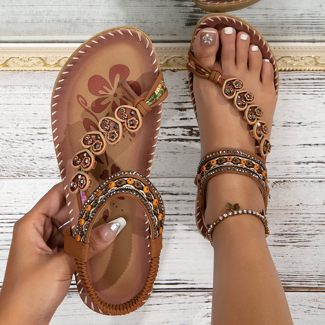 Bohemian Thong Sandals Summer Fashion Flowers Flat Beach Shoes For Women