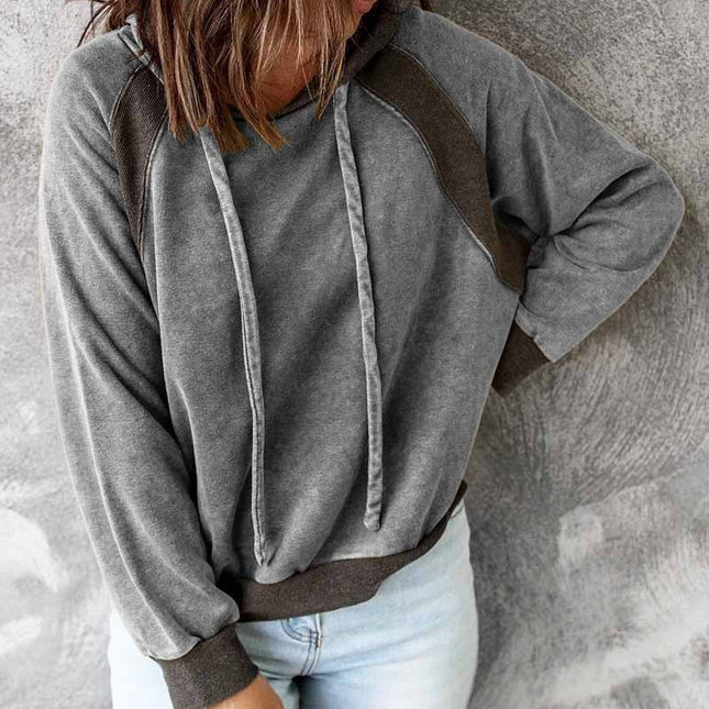 Casual Patchwork Top Hooded Long Sleeve Sweater