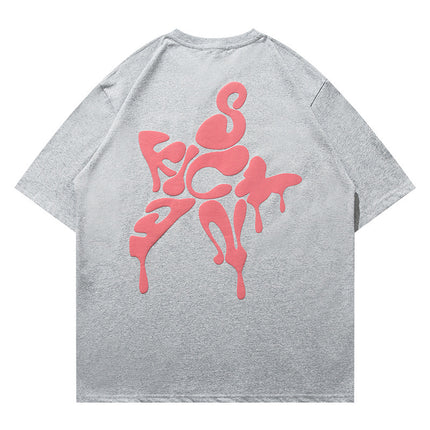 Cotton Three-dimensional Puff Print Short-sleeved T-shirt Men's And Women's Trendy All-match American T-shirt