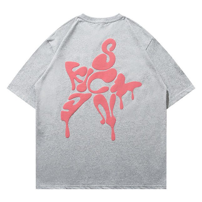 Cotton Three-dimensional Puff Print Short-sleeved T-shirt Men's And Women's Trendy All-match American T-shirt