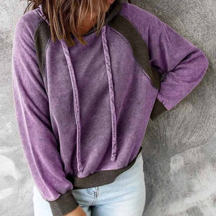 Casual Patchwork Top Hooded Long Sleeve Sweater