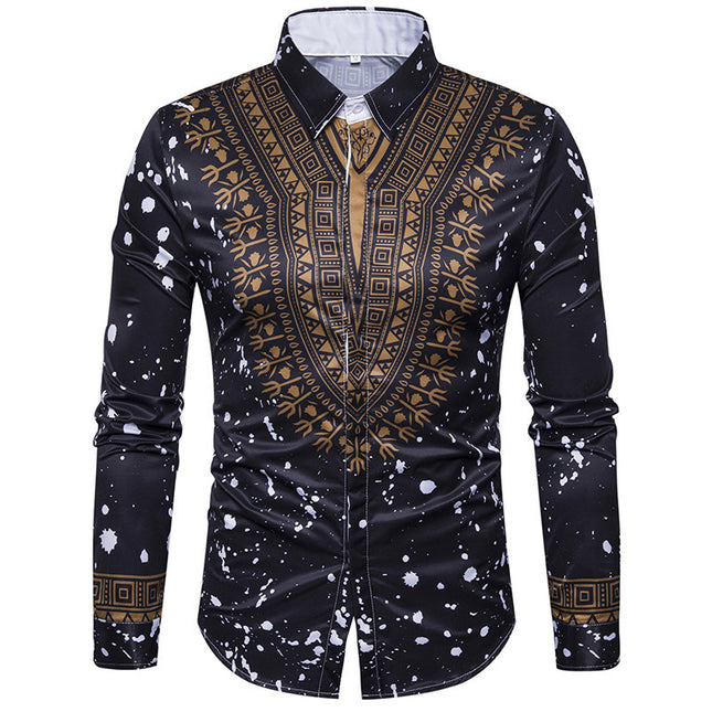 Ethnic Style Floral Print Men's Long-sleeved Shirt