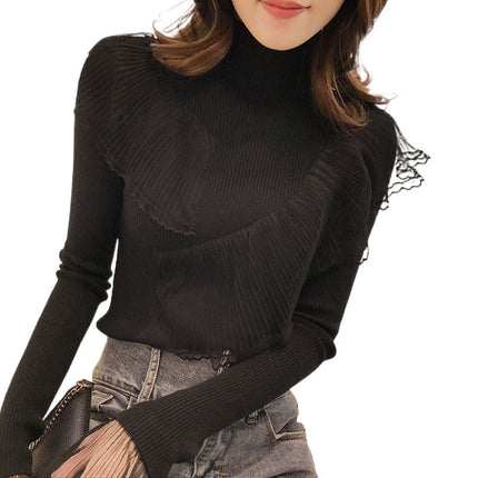 Women's Lace Patchwork Ruffled Sweater